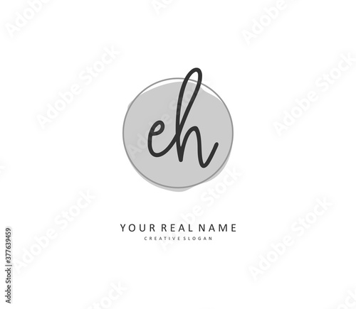 E H EH Initial letter handwriting and signature logo. A concept handwriting initial logo with template element.