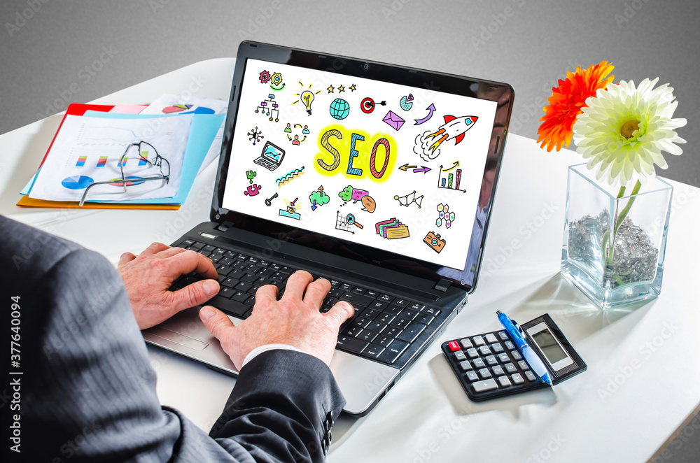 Seo concept on a laptop screen Seo concept on a laptop screen