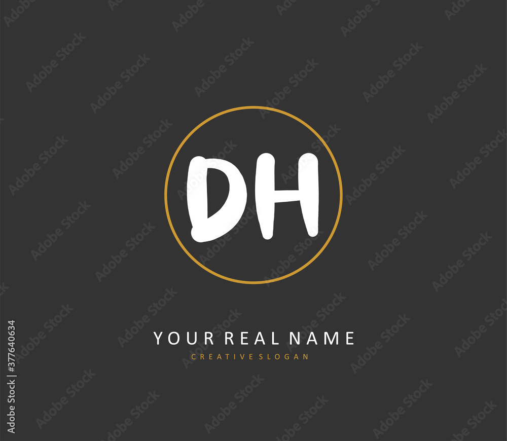 D H DH Initial letter handwriting and signature logo. A concept handwriting initial logo with template element.