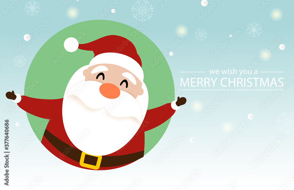 Merry Christmas and happy new year with cute Santa Claus in green background. Holidays cartoon character vector