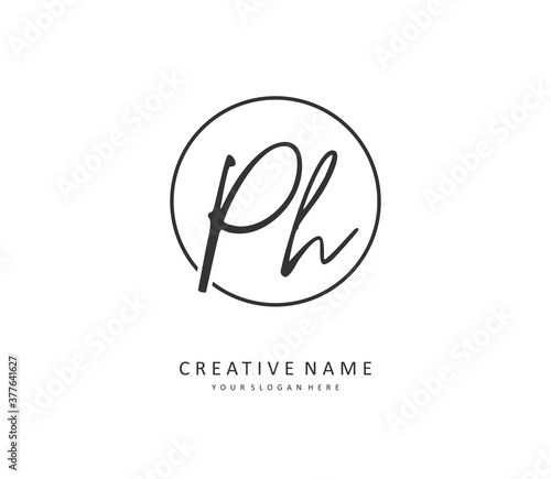 P H PH Initial letter handwriting and signature logo. A concept handwriting initial logo with template element.
