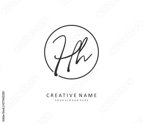 H HH Initial letter handwriting and signature logo. A concept handwriting initial logo with template element.