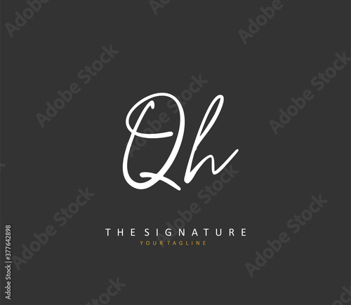 Q H QH Initial letter handwriting and signature logo. A concept handwriting initial logo with template element.