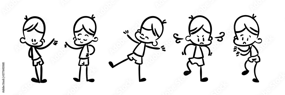 Collection of happy cartoon kids, lined hand drawn doodle outline style Collection of happy cartoon kids, lined hand drawn doodle outline style