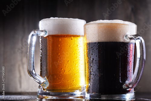 Fototapeta Composition with glasses of beer of various kinds