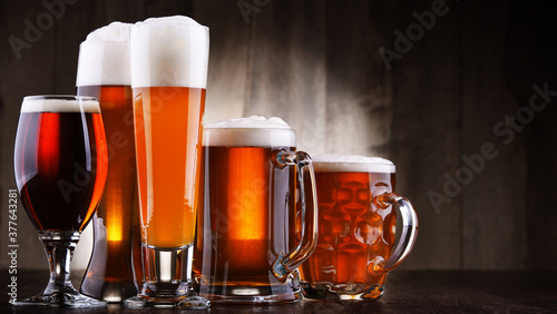 Composition with glasses of beer of various kinds