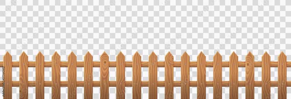 Wooden picket fence isolated on transparent background. Vector
