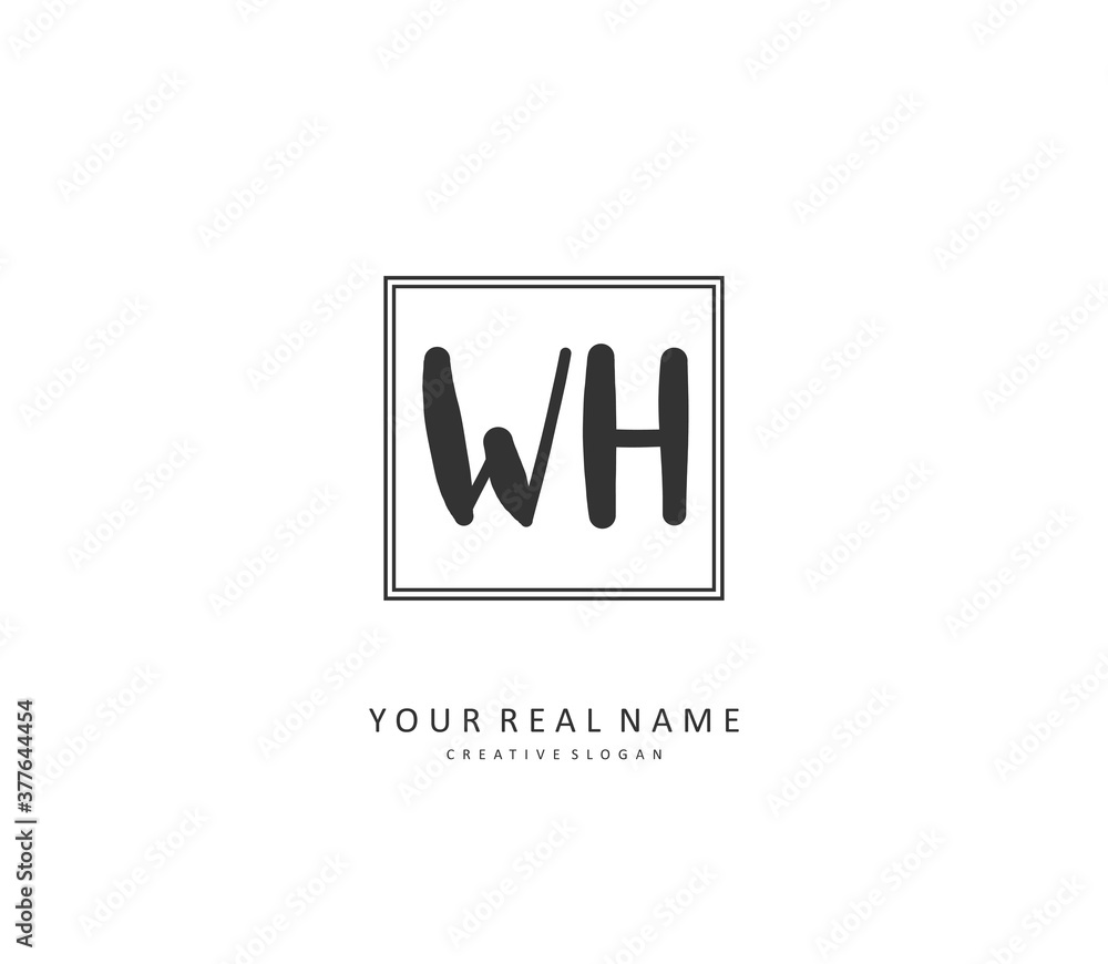 Obraz premium W H WH Initial letter handwriting and signature logo. A concept handwriting initial logo with template element.