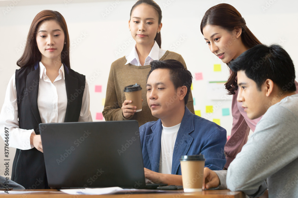 Business man and woman meetting talk about job for branding in office.