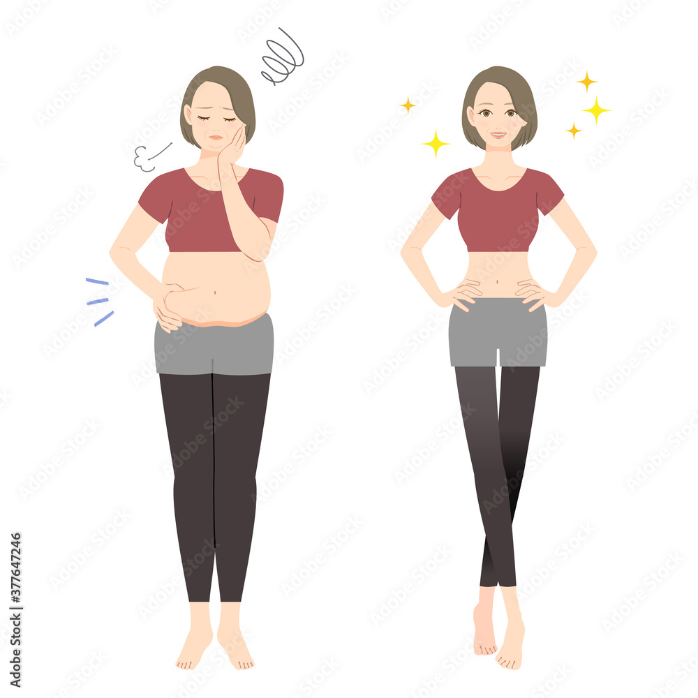 ダイエットをした中年の女性 ビフォーアフター 全身 ダイエットをした中年の女性 ビフォーアフター 全身
