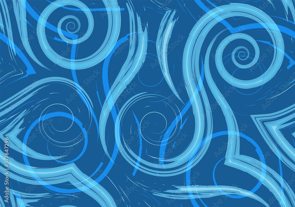 Stock Seamless vector pattern of turquoise flowing lines and spirals on a sea background.Waves and swirl texture for wrapping or decorating fabrics. Stock Seamless vector pattern of turquoise flowing lines and spirals on a sea background.Waves and swirl texture for wrapping or decorating fabrics.
