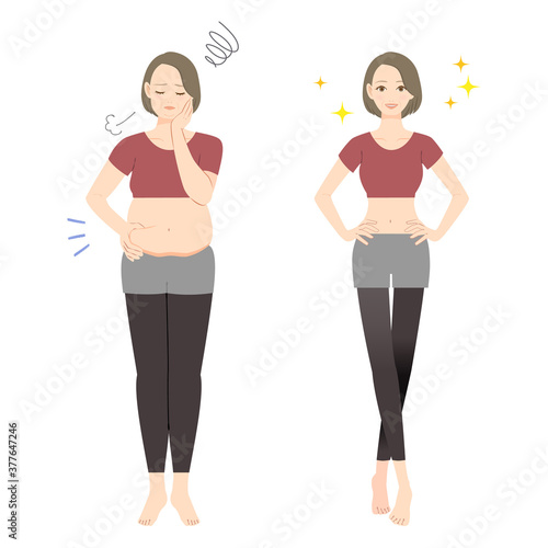 ダイエットをした中年の女性　ビフォーアフター　全身