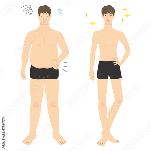 ダイエットをした男性　ビフォーアフター　全身
