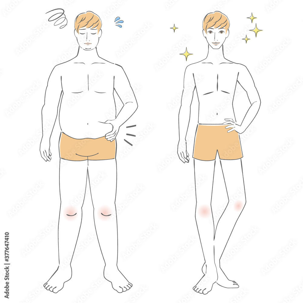 ダイエットをした男性 ビフォーアフター 線画 ダイエットをした男性 ビフォーアフター 線画
