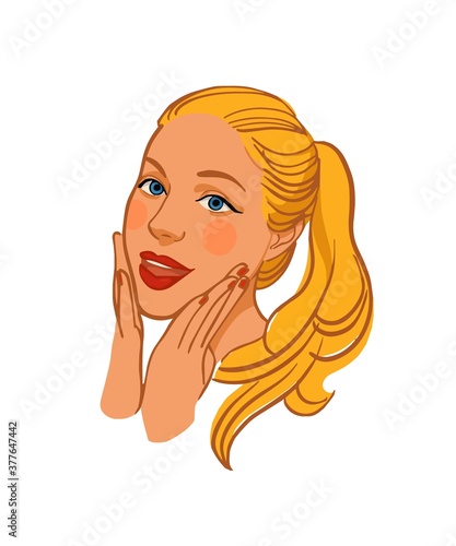 Surprised girl with hands in front of face. Portrait of beautiful young woman
