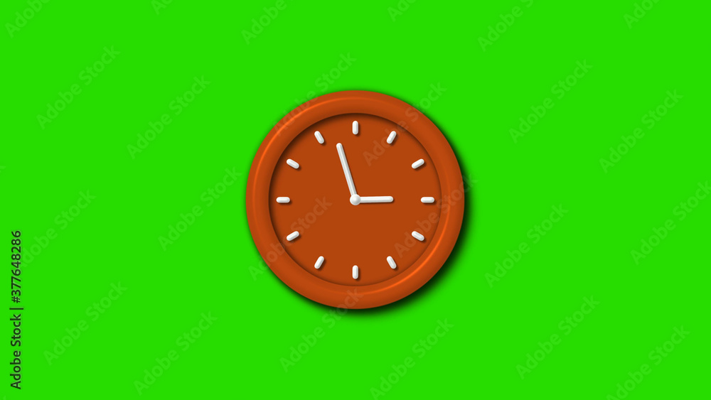 Brown color 3d wall clock on green screen background,3d clock Brown color 3d wall clock on green screen background,3d clock