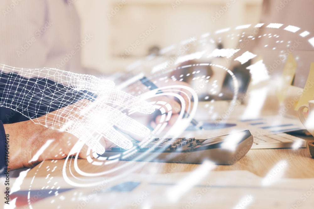 Writing man's hand with technology Ai icons. Writing man's hand with technology Ai icons.