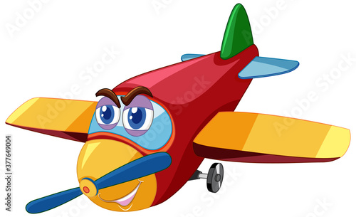 Airplane cartoon character with big eyes isolated