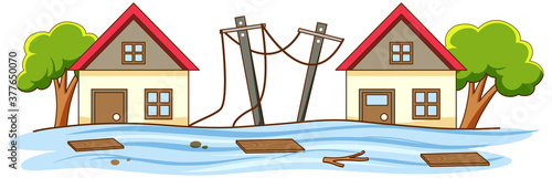 Simple scene of flood in city