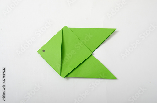 green origami paper, fish
