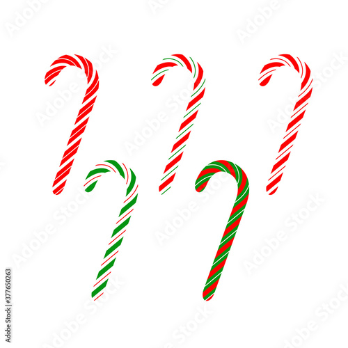Set of Isolated Candy Canes on white Background. Christmas Candy. Vector Illustration.