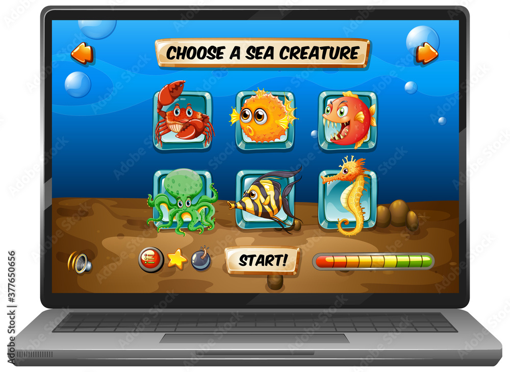 Undersea game display on laptop screen Stock Vector | Adobe Stock