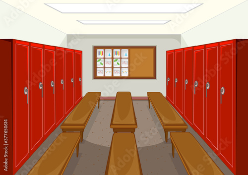 Sport changing room with locker background