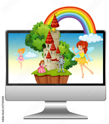 Computer with fairy tale desktop screen background
