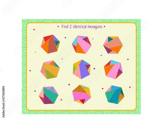 logic game for children. find 2 identical hexagons