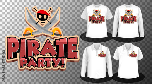 Pirate party logo with Set of different shirts with Pirate party logo screen on shirts