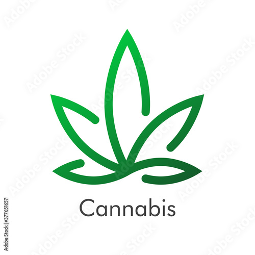 Logotipo lineal abstracto con texto Cannabis con hoja de marihuana en color verde