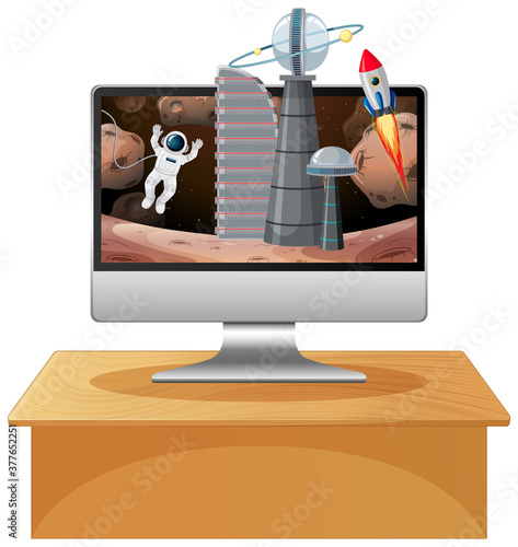 Computer with space scene