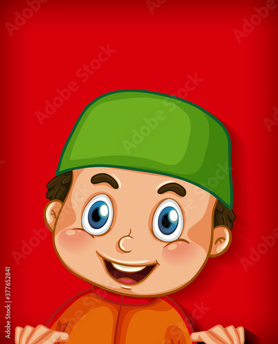 Male muslim cartoon character on colour gradient background