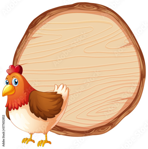 Blank sign template with cute chicken on white background