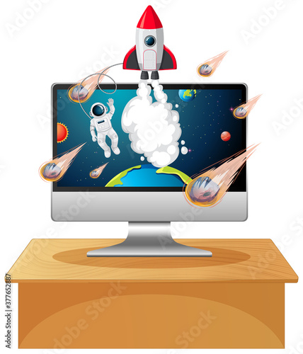Computer with space scene