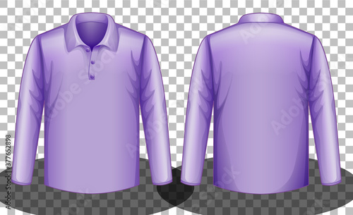 Purple long sleeves polo shirt front and back side