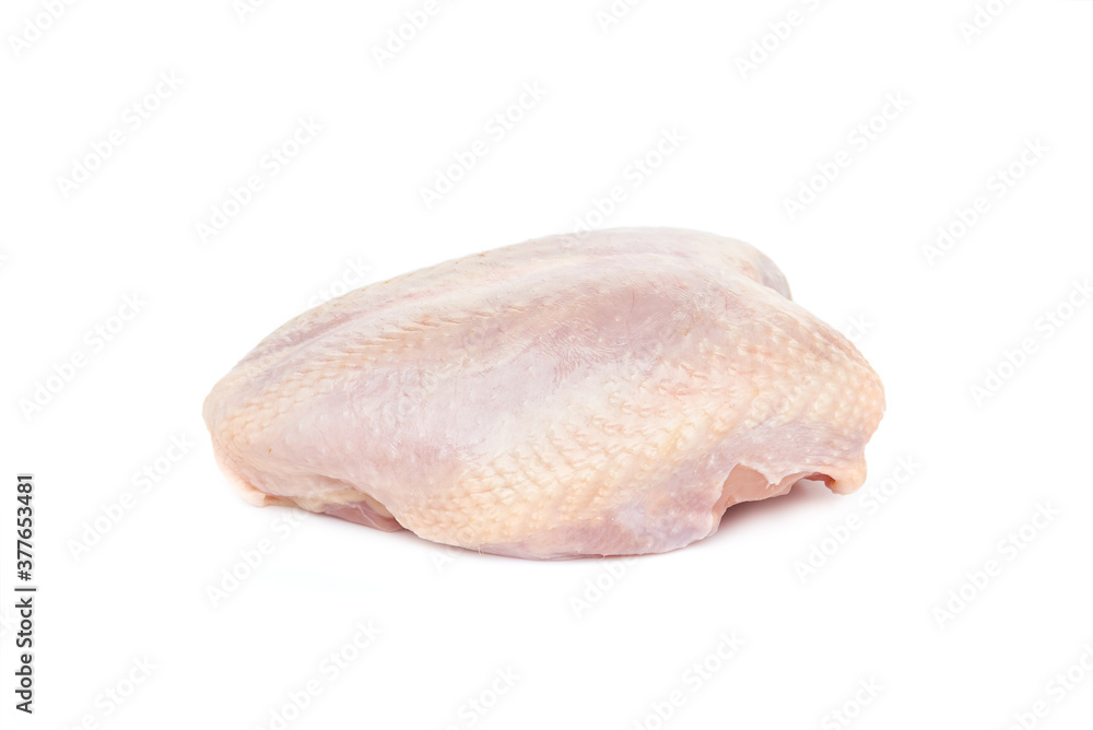 Fresh raw chicken breast on a white background.