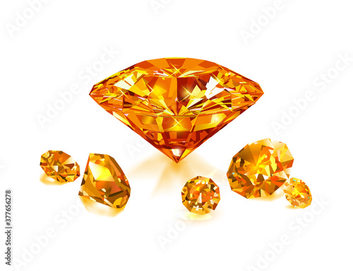 Beautiful bright orange diamond  isolated on white background. Vector illustration.