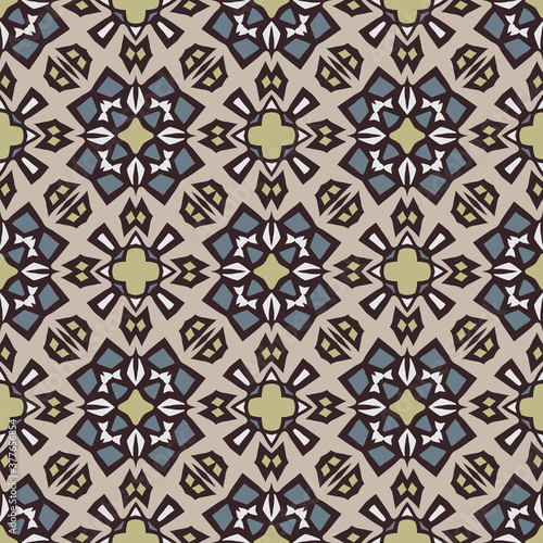 Trendy bright color geometric abstract seamless pattern in gold blue. Use this pattern in the design of carpet, shawl, pillow, textile, ceramic tiles, pillow.