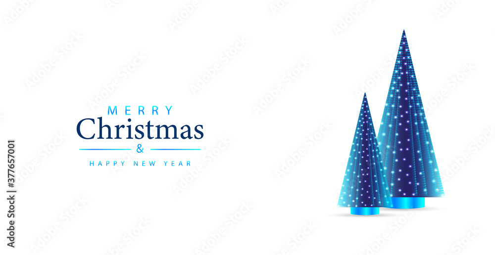 Christmas banner with white gift box, baubles, pine branches. New Year vector illustration.vector
