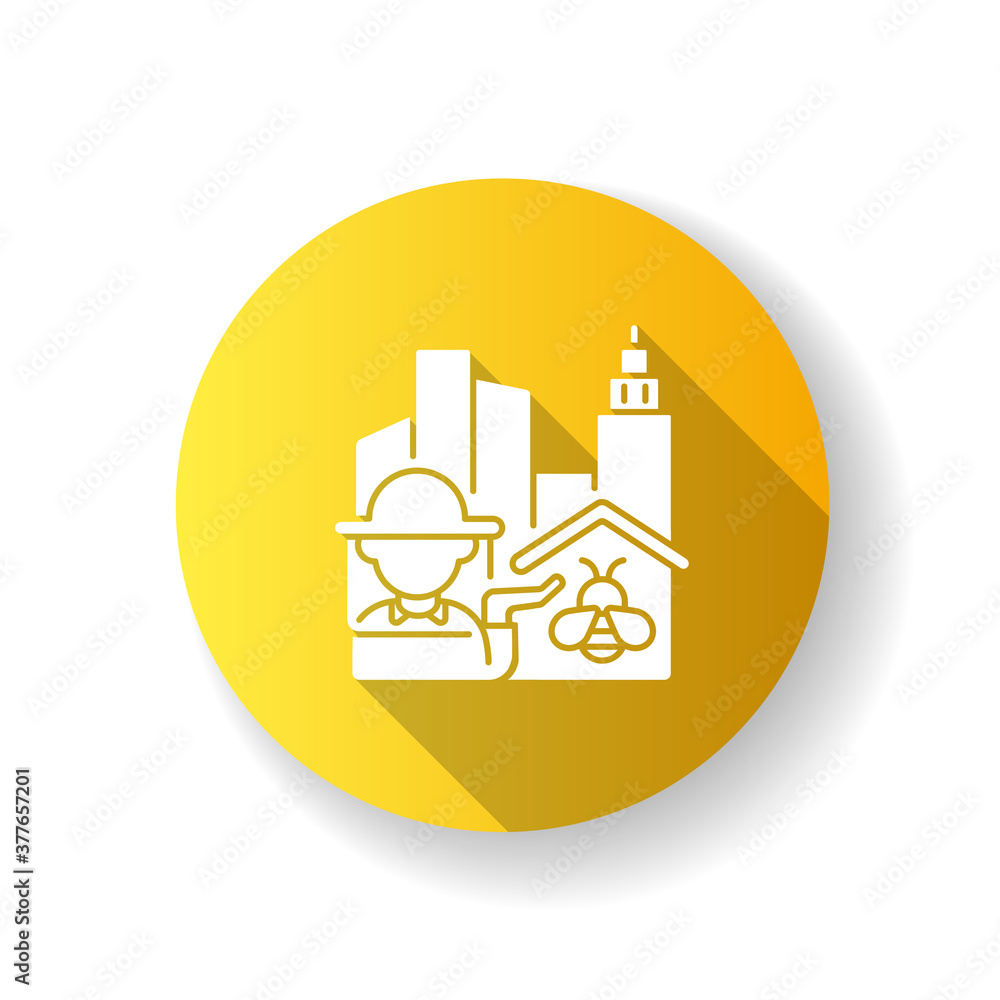 Fototapeta premium Urban beekeeping yellow flat design long shadow glyph icon