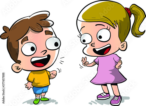 Little boy talking to little girl
