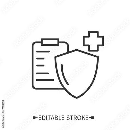 Medical insurance line icon. Non-paid treatment. Health protection. Medical services. Healthcare and health information management concept. Editable stroke 