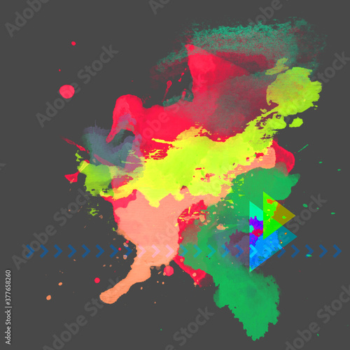 Colorful digital paint splashes. Bitmap illustration