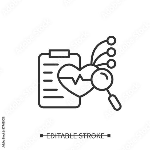 Diagnostics line icon. Medical examination. Patient survey. Collecting patient's health information. Health record compositing. Healthcare and health information management concept. Editable stroke