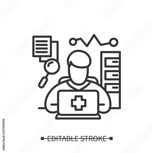 Health information manager icon. Clinical documentation specialist. Health data analyst. Medical person. Healthcare and health information management concept. Editable stroke 