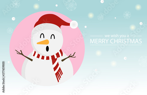 Merry Christmas and happy new year with cute snowman in green background. Holidays cartoon character vector