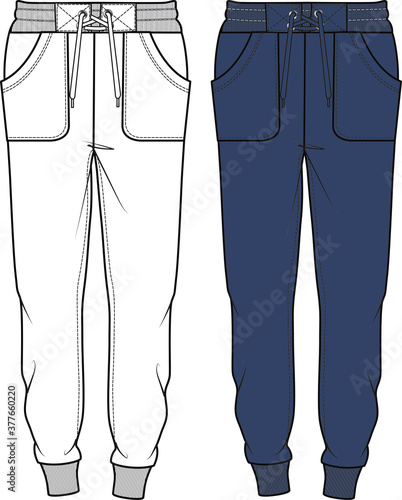 SWEAT PANTS FASHION FLAT SKETCHES technical drawings teck pack Illustrator vector template