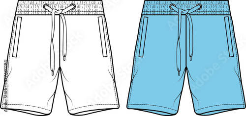 men's shorts illustration. Fashion flat sketch, vector