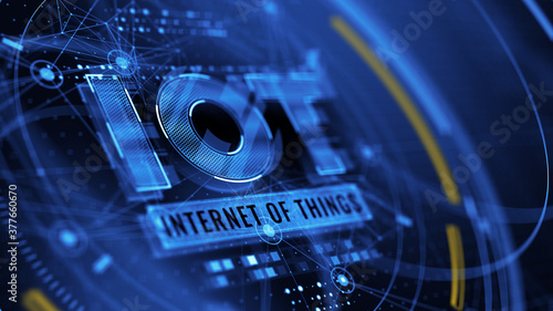 IOT - Internet of things concept. IOT word on abstract blue background - 3d rendering photo